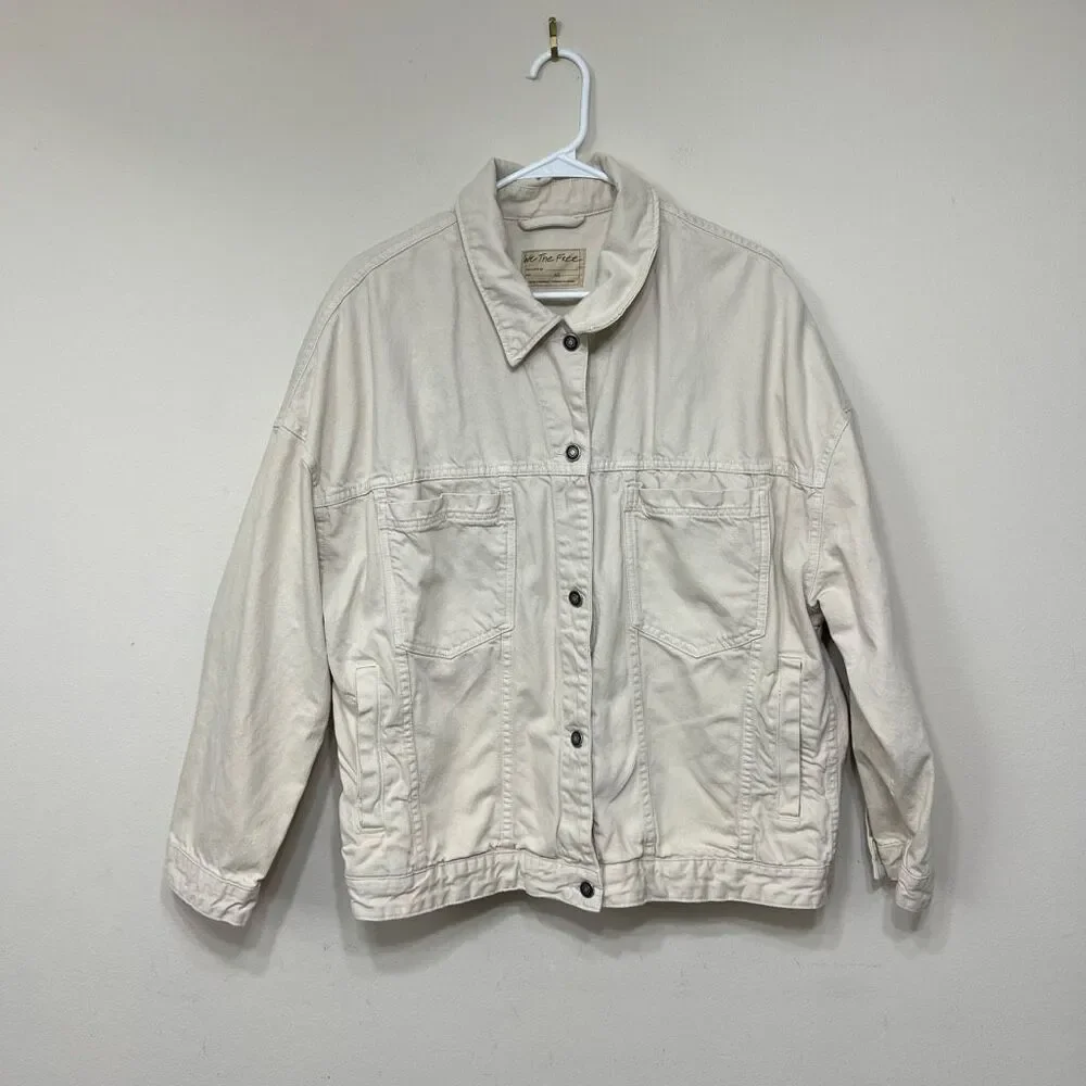 Free People Opal Swing Denim Jacket XL Bright Ecru Women - Picture 2 of 10